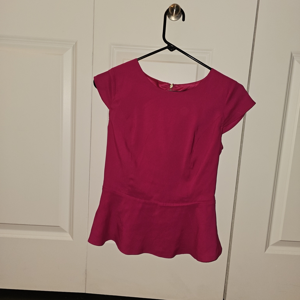 Express Fuchsia Peplum Short Sleeve Blouse